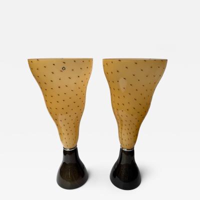  Leucos Pair of Speckled Murano Glass Flame Lamps by Leucos Italy 1990s