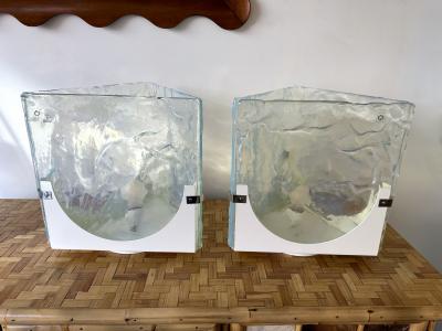  Leucos Pair of Triangle Lamps Opalescent Murano Glass by Leucos Italy 1980s
