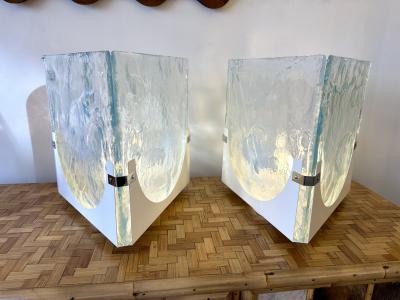  Leucos Pair of Triangle Lamps Opalescent Murano Glass by Leucos Italy 1980s