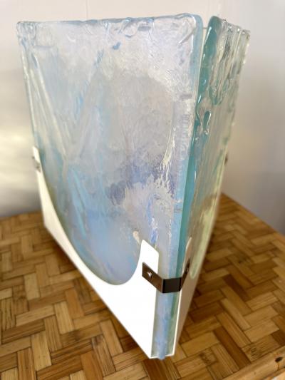  Leucos Pair of Triangle Lamps Opalescent Murano Glass by Leucos Italy 1980s