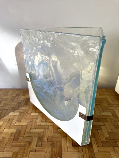 Leucos Pair of Triangle Lamps Opalescent Murano Glass by Leucos Italy 1980s