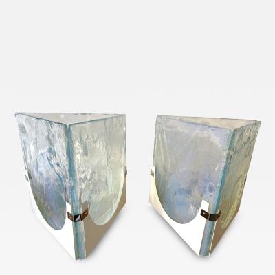  Leucos Pair of Triangle Lamps Opalescent Murano Glass by Leucos Italy 1980s