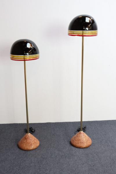  Leucos Set of Two Febo Floor Lamps in Glass and Marble by Roberto Pamio for Leucos