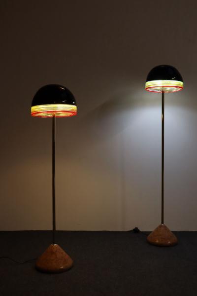  Leucos Set of Two Febo Floor Lamps in Glass and Marble by Roberto Pamio for Leucos