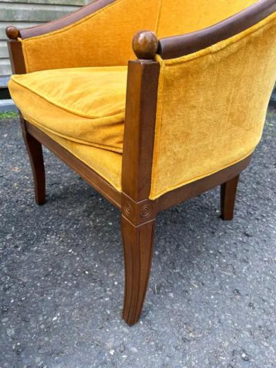  Lewittes Furniture Enterprises Elegant Pair Hollywood Regency Scoop Barrel Back Chairs Mid Century Modern