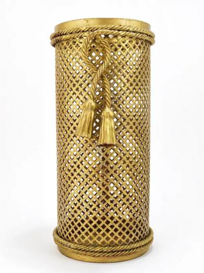  Li Puma Firenze Hollywood Regency Gilt Metal Rope Tassel Umbrella Stand Li Puma Firenze 1950