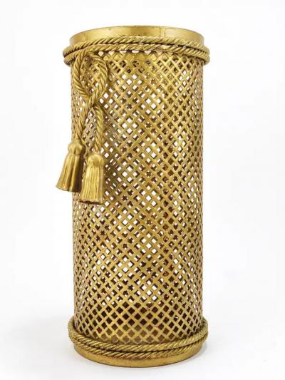  Li Puma Firenze Hollywood Regency Gilt Metal Rope Tassel Umbrella Stand Li Puma Firenze 1950