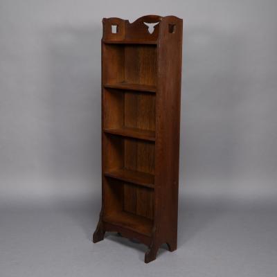  Liberty Co Liberty Co A Slim Arts Crafts Oak Bookcase with Stylized Floral Cut outs
