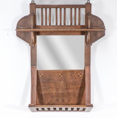 Liberty Co Liberty Co An Arts Crafts Oak Hanging Paper Rack with Central Mirror
