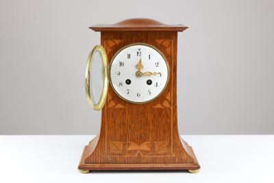  Liberty Co Liberty Co An Arts Crafts Oak Mantle Clock with Floral Inlay