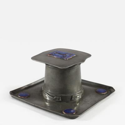  Liberty Co Liberty Co An Arts Crafts Pewter Inkwell with Violet Enamel Decoration