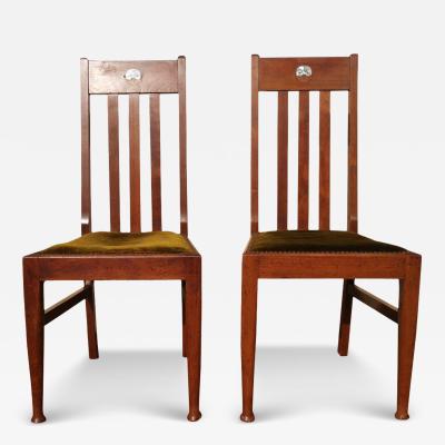  Liberty Co Liberty Co Four English Arts Crafts Walnut Chairs with Mother Of Pearl inlay