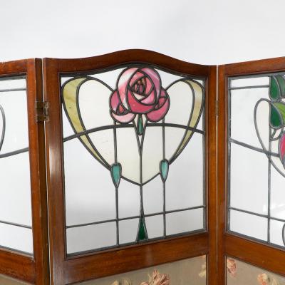 Liberty Co Liberty Co Glasgow style Arts Crafts walnut three fold screen