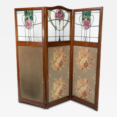  Liberty Co Liberty Co Glasgow style Arts Crafts walnut three fold screen
