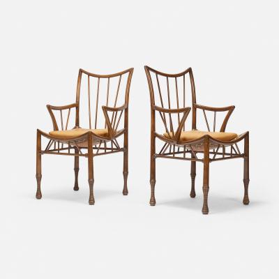  Liberty Co Pair of Beechwood and Leather Thebes Armchairs by Liberty Co 