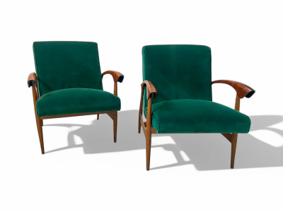  Liceu de Artes e Of cios Armchairs in Hardwood Green Velvet Liceu De Artes 1960s Lot 513