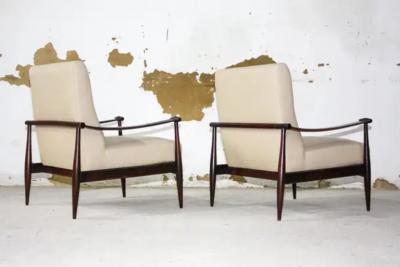 Liceu de Artes e Of cios Brazilian Modern Armchair Set in Hardwood Beige Leather by Liceu de Artes 1960
