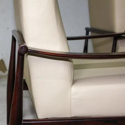 Liceu de Artes e Of cios Brazilian Modern Armchair Set in Hardwood Beige Leather by Liceu de Artes 1960