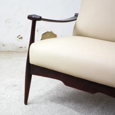 Liceu de Artes e Of cios Brazilian Modern Armchair Set in Hardwood Beige Leather by Liceu de Artes 1960