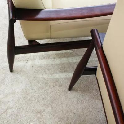 Liceu de Artes e Of cios Brazilian Modern Armchair Set in Hardwood Beige Leather by Liceu de Artes 1960