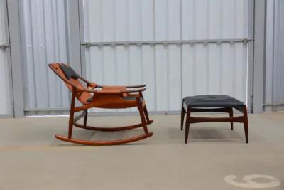 Liceu de Artes e Of cios Brazilian Modern Rocking Chair Ottoman in Hardwood Leather Liceu de Artes