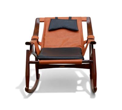  Liceu de Artes e Of cios Brazilian Modern Rocking Chair in Rosewood Leather Liceu de Artes 1960s