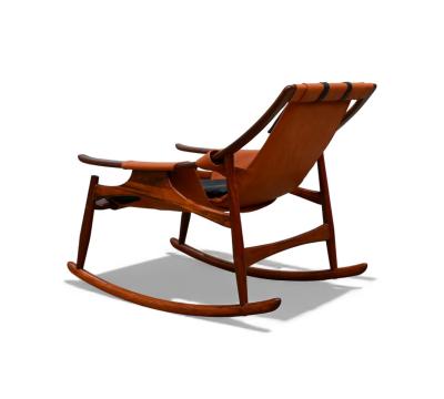  Liceu de Artes e Of cios Brazilian Modern Rocking Chair in Rosewood Leather Liceu de Artes 1960s