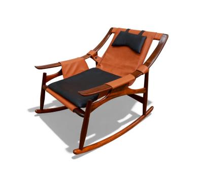  Liceu de Artes e Of cios Brazilian Modern Rocking Chair in Rosewood Leather Liceu de Artes 1960s