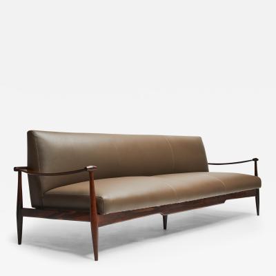  Liceu de Artes e Of cios Brazilian Modern Sofa in Hardwood Brown Leather by Liceu De Artes 1960