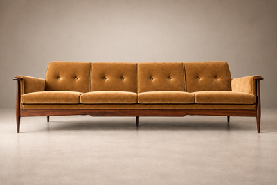  Liceu de Artes e Of cios Canoa Sofa in Rosewood and Camel Velvet Liceu de Artes e Of cios Lot 856C