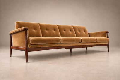  Liceu de Artes e Of cios Canoa Sofa in Rosewood and Camel Velvet Liceu de Artes e Of cios Lot 856C