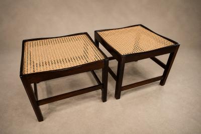 Liceu de Artes e Of cios Pair of Brazilian Modern Stools in Rosewood Cane and Olive Mohair Cushions