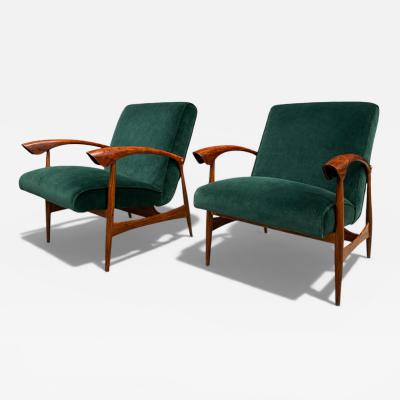  Liceu de Artes e Of cios Pair of Hardwood Green Velvet Armchairs by Liceu de Artes Lot 513A