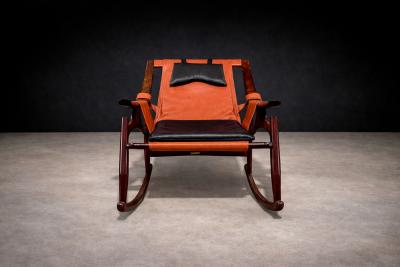  Liceu de Artes e Of cios Rocking Chair in Rosewood Leather Liceu de Artes 1960s