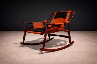  Liceu de Artes e Of cios Rocking Chair in Rosewood Leather Liceu de Artes 1960s