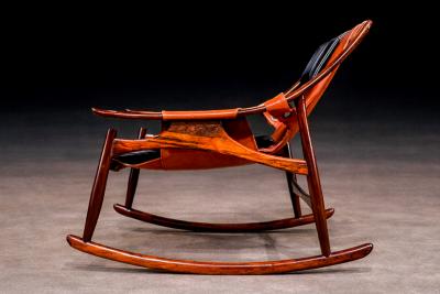  Liceu de Artes e Of cios Rocking Chair in Rosewood Leather Liceu de Artes 1960s