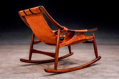  Liceu de Artes e Of cios Rocking Chair in Rosewood Leather Liceu de Artes 1960s