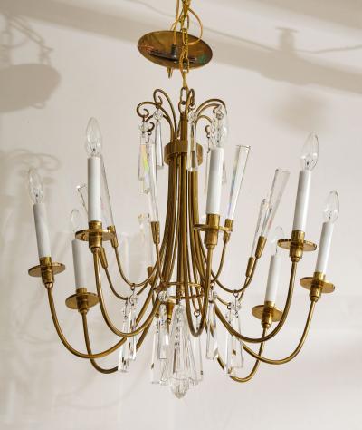  Lightolier 1950s Solid Brass And Glass Cnadelier By Lightolier