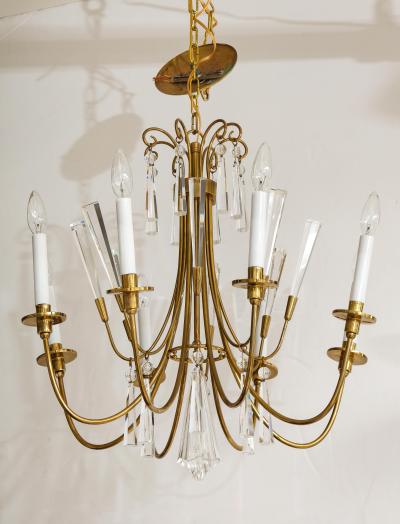  Lightolier 1950s Solid Brass And Glass Cnadelier By Lightolier