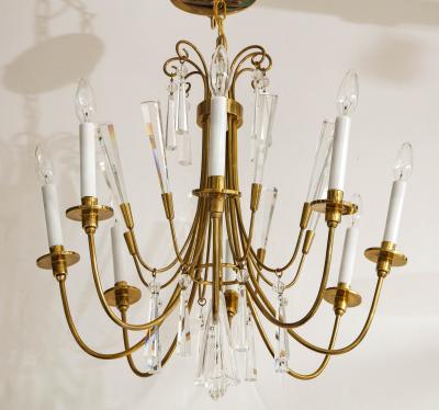  Lightolier 1950s Solid Brass And Glass Cnadelier By Lightolier