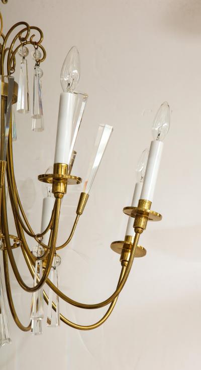  Lightolier 1950s Solid Brass And Glass Cnadelier By Lightolier