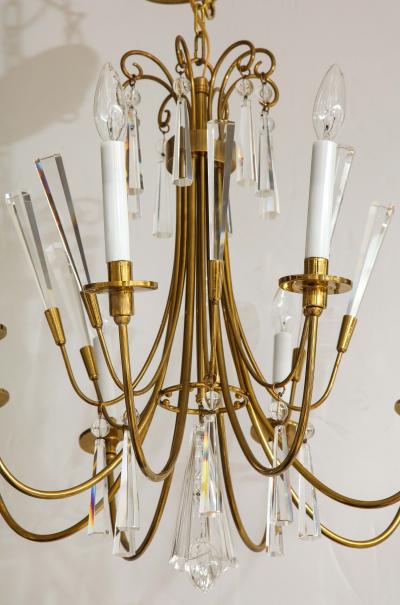 Lightolier 1950s Solid Brass And Glass Cnadelier By Lightolier