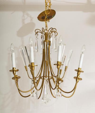  Lightolier 1950s Solid Brass And Glass Cnadelier By Lightolier