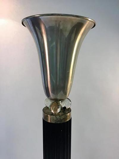  Lightolier Elegant Art Deco Glass Ball and Nickeled Brass Torchiere Lamp