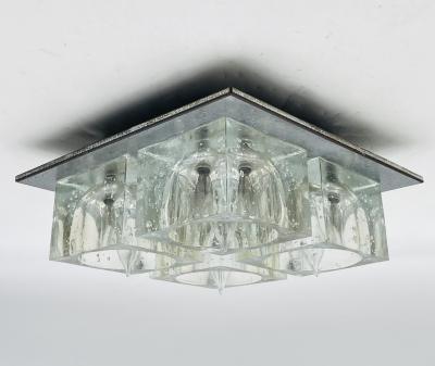  Lightolier Flush Mount Chrome Murano Glass Ceiling Light by Sciolari for Lightolier