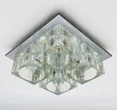  Lightolier Flush Mount Chrome Murano Glass Ceiling Light by Sciolari for Lightolier