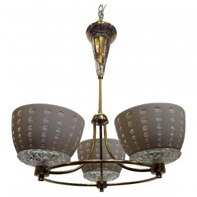  Lightolier Gerald Thurston Brass Crystal Chandelier Pendant Lightolier