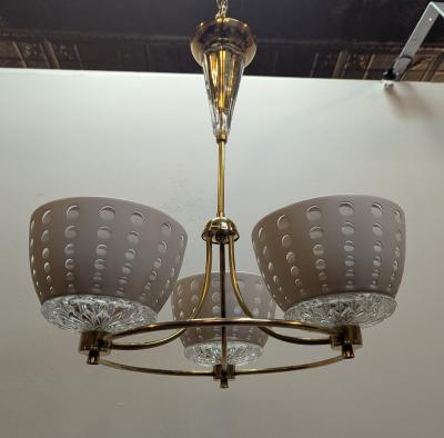  Lightolier Gerald Thurston Brass Crystal Chandelier Pendant Lightolier