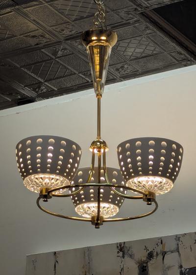  Lightolier Gerald Thurston Brass Crystal Chandelier Pendant Lightolier