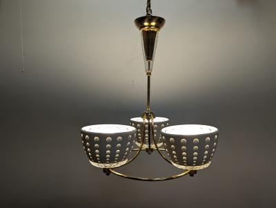  Lightolier Gerald Thurston Brass Crystal Chandelier Pendant Lightolier